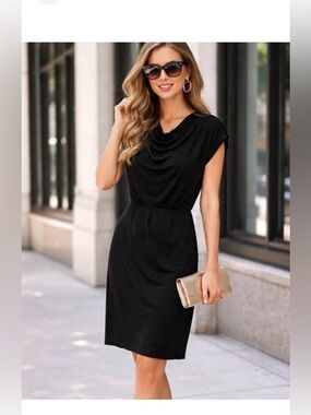 SALVATORE FERRAGAMO Italy Black Virgin Wool Draped Sheath Dress 10 MSRP $2100